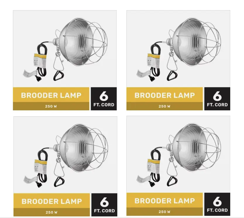 Producer's Pride Poultry Brooder Lamp, 4-Pack, 6 ft. Cord, 250W, 120V, Durable Steel Clamp, Adjustable Ball Joint, 10.5 in. L x 10 in. W x 7.5 in. H (Bulb Not Included), Vinyl, Scratch-Resistant Vinyl Sleeve