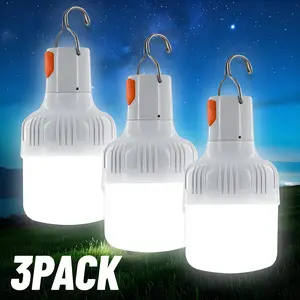 3-Piece USB Rechargeable Camping Light Set, Portable Mini Night Lamp, Abs Emergency Flashlight, Ideal for Camping, Exploring, Fishing, Home Use, Led Bulbs