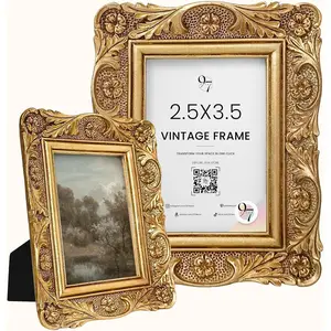 Small  Picture Frames 2.5x3.5 - Antique  Frame 2.5x3.5 For Tabletop and Wall Mounting, Small Ornate Frame for Wallet Size Pictures,  Wall
