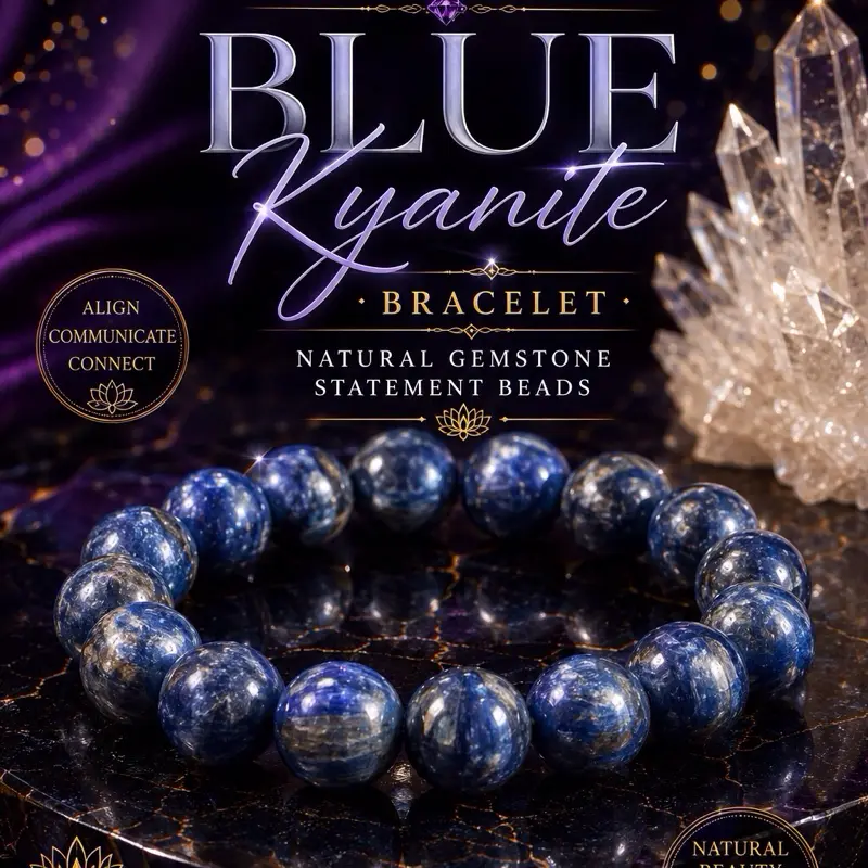 Lela’s GemStoneZ Luxury Blue Kyanite Bracelet - Natural Gemstone Statement Beads for Throat & Third Eye Chakra Alignment