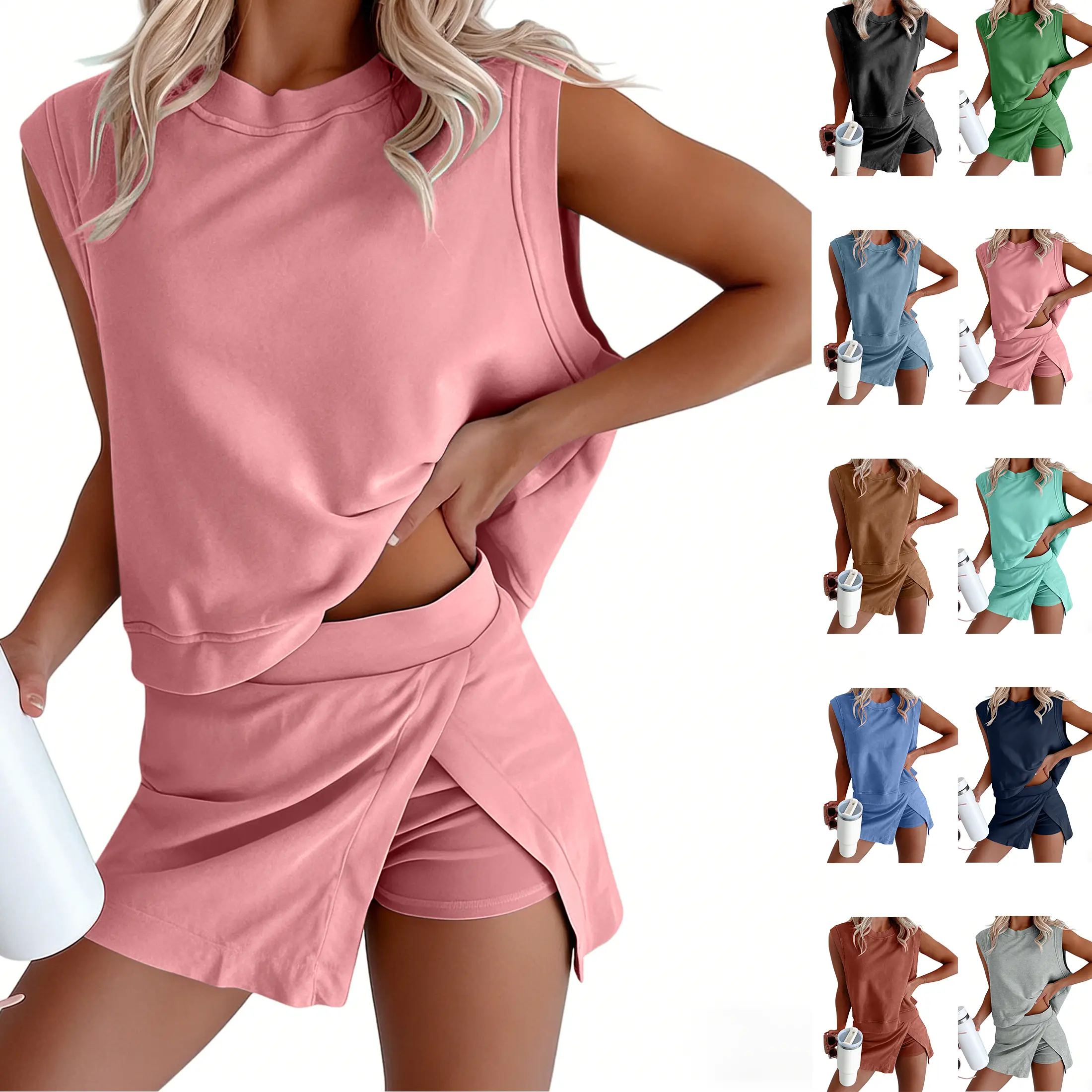 Bienmorn Two Piece Sets for Women Cotton Skort Sets 2 Piece Set Summer Sleeveless Womens Tank Tops Matching Tennis Skirt 2026