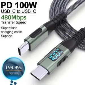 2pcs/1pc USB C to USB C Cable Type C Fast Charging Smart Quick Charge PD 100W C to C Ultra Fast Charging with LED Display, USB C Charging Cable 480Mbps Data Nylon Braided Durable Cable for iPhone 15 Plus Pro Max Galaxy iPad Pro