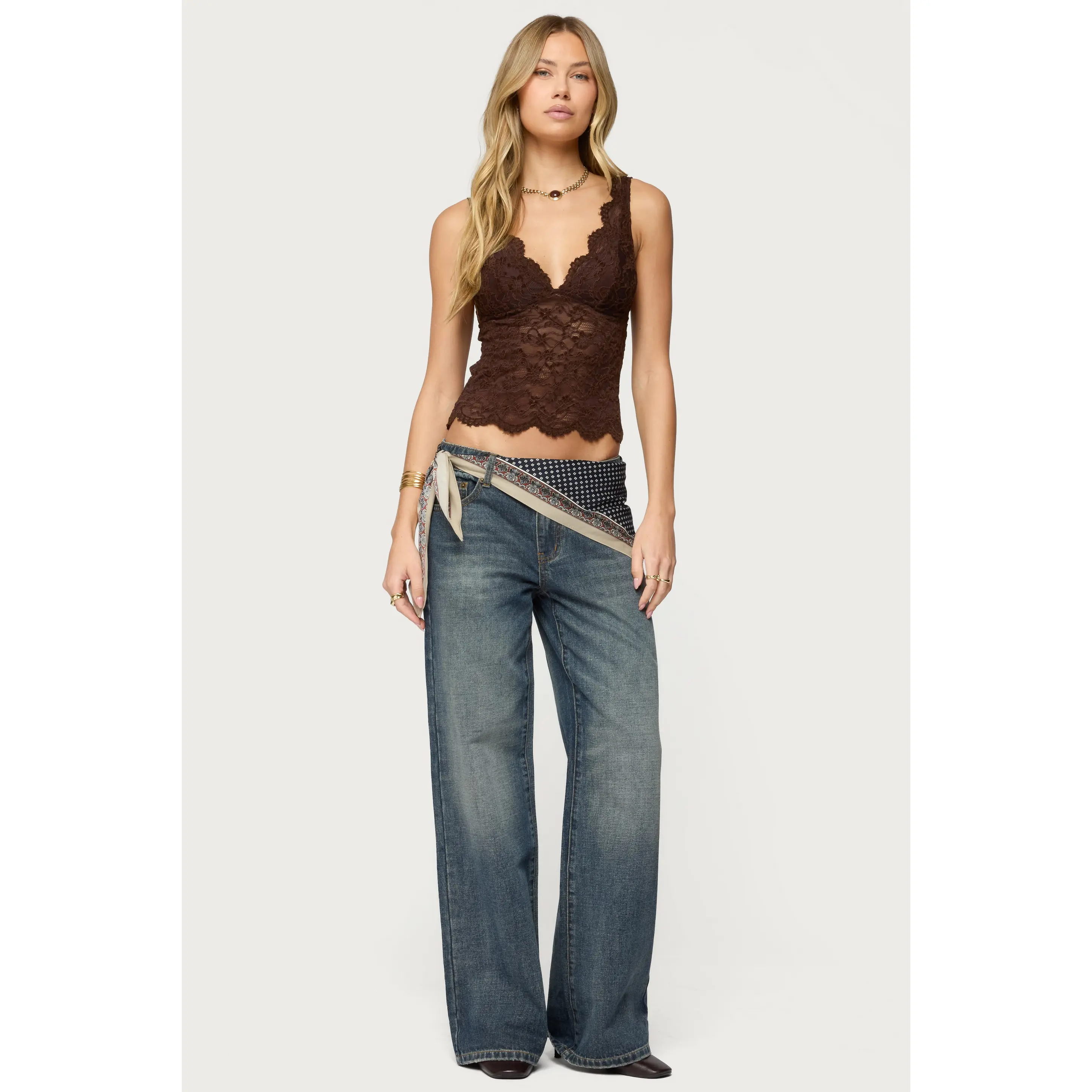 Della Waist Scarf Low Rise Baggy Jeans