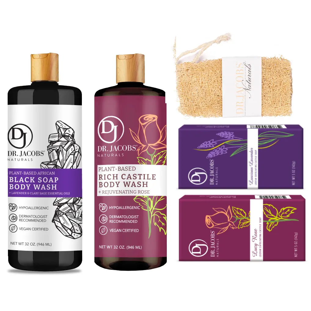 Lavender Castile Body Wash with Bar Soap and Exfoliator for Sensitive Skin Skin Repair Cleanser