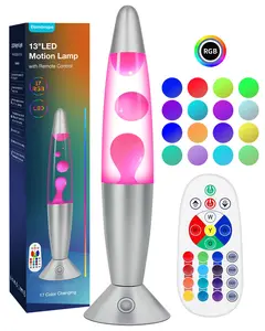 17 Colors Changing Lamp with Remote: 13.5" Pink LED Night Light for Kids Adults - Liquid Motion Table lamp for Bedroom Office - Glitter Mood Lighting for Home Decor Christmas Indoor Decorations