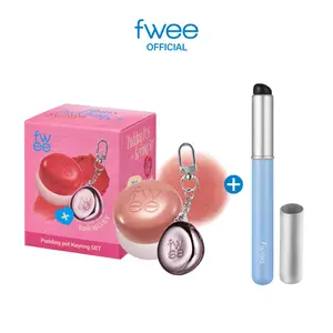 [Travel-friendly] fwee Lip & Cheek Blurry Pudding Pot + Mini Keychain + Silicone Lip Brush Trio | Makeup Blush and Blurred Matte Lips | Silicone tip, with lid, portable