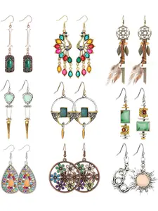 Colorful 9 Pairs Stylish Bohemian Earrings Retro Rhinestone Earrings for Women Men Sun and Moon Earrings Boho Jewelry Vintage Dangle Drop Earrings Set
