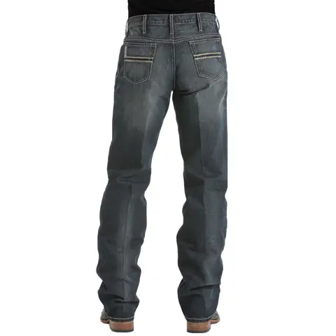Cinch Style Men's White Label 14.25oz Mid Cotton Solid Plain Loose-Fitting Dark Stonewash Denim Jeans, Menswear Bottoms MB92834019