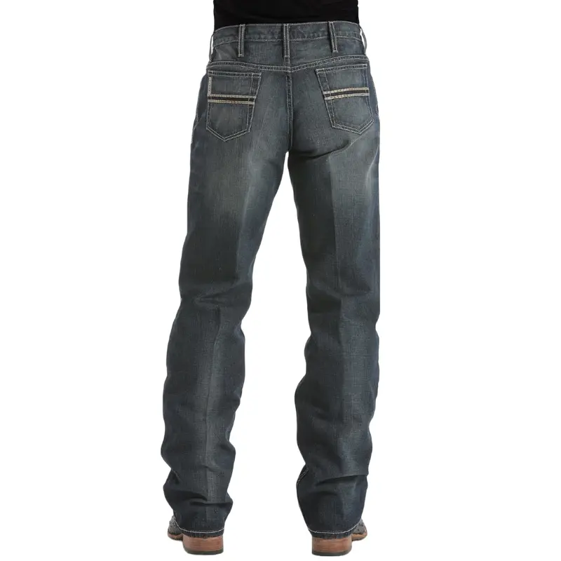 Cinch Style Men's White Label 14.25oz Mid Cotton Solid Plain Loose-Fitting Dark Stonewash Denim Jeans, Menswear Bottoms MB92834019