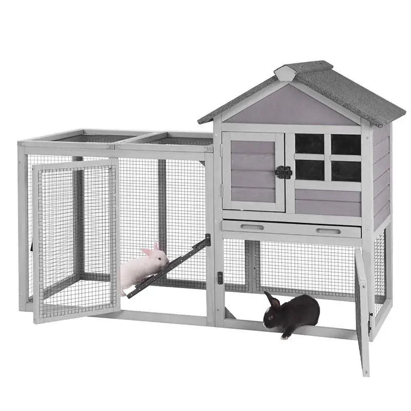 Aivituvin-XZ7002 2-Story Solid Wood Bunny House - Waterproof Rabbit Hutch with No-Leak Tray, Outdoor Habitat for Bunny Cage Setup, Small Animal Enclosure, Two-Story