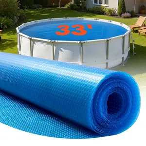 Solar Pool Cover For 33 Ft Round Pools, Bubble Covered 8 Mil PE Solar Blanket With Bubble And PE Material, Daytime Heat Absorption, Nighttime Heat Retention, Energy Saving, Weather Resistant, Blue