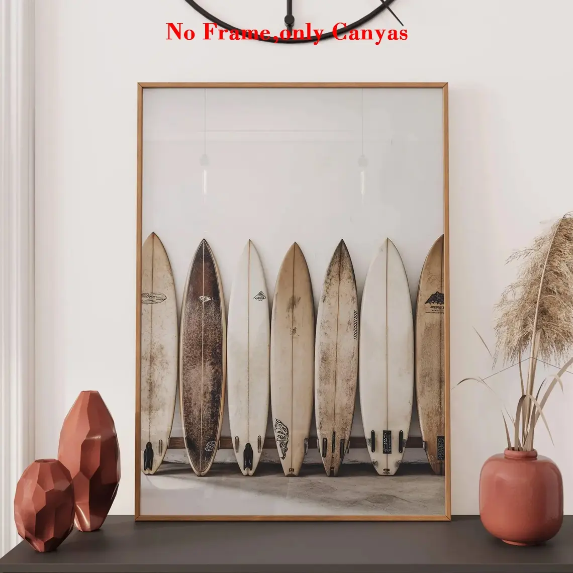 Vintage Surfboard Beach Ocean Art Print, Minimalist Canvas Wall Decor, Living Room & Bedroom Aesthetic Design Gift Idea, Artwork