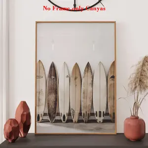 Vintage Surfboard Beach Ocean Art Print, Minimalist Canvas Wall Decor, Living Room & Bedroom Aesthetic Design Gift Idea, Artwork