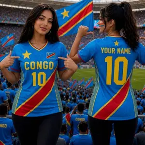 Dr Congo V-neck Short Sleeve Jersey, Custom Name Number Soccer Jersey for Women, Support Football Team Outfit, Gifts for Soccer Fan VD7 9UU U64