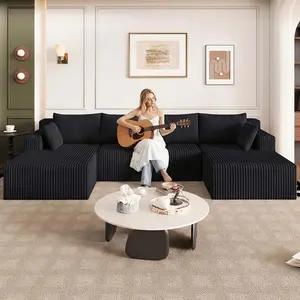 124" U-Shaped Cloud Couch Sectional, Modular Boneless Sleeper Sofa, No Assembly Required 4-Seater Modern Deep Seat Corduroy Couch for Living Room
