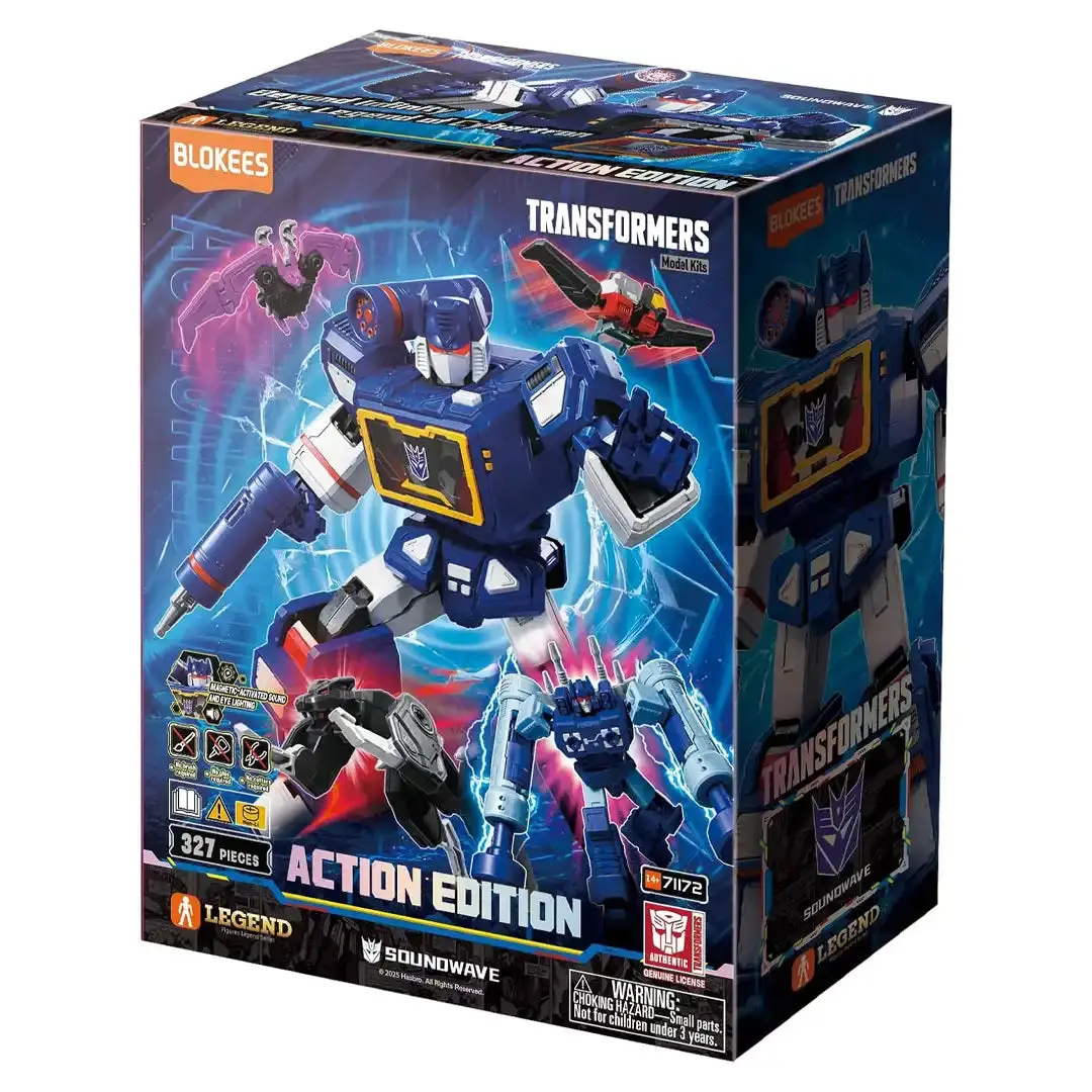 Blokees Transformers Action Edition 03 Soundwave Creative Building Block Figure Kit, 327-Piece Jointed Model Brick Kit with Articulated Fingers, Cassette Squad, Magnetic Light & Sound Activation, Display-Friendly Collectibles Block Figures, Jointed Model
