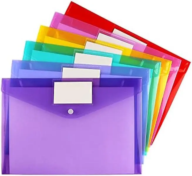 6 Pack Clear Document Folders Plastic Envelopes, A4 Size,  | Poly Envelopes File Envelopes with Label Pocket and Snap Button, for Home Work Office Organization