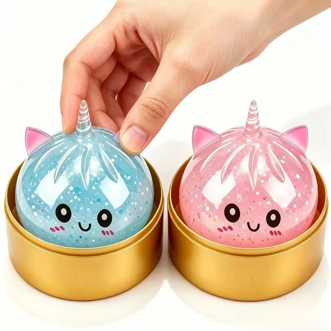 IDGENIUS Glitter Unicorn Bun Squishy Toy, Jelly Gel Filled Stress Relief Fidget Toy, Perfect Party Favor & Festive Gift