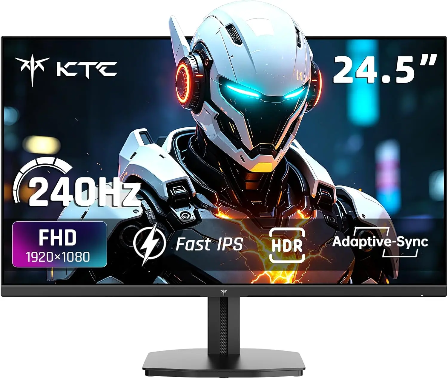 Ktc 25" FHD Fast IPS PC Gaming Monitor, 240Hz 1ms HDR400 HDR10 114% sRGB, Adaptive FreeSync & G-Sync, Flicker-Free Eye-Friendly, 2 HDMI Ports, DP, USB Hub, VESA Wall Mount, Elevation-Pivot-Tilt Adjustable, Monitor Arm, Desk Stand, 1M Cable for PC Upgrade