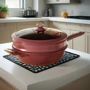 Red Pot 160oz PFA(Perfluoroalkoxy) Free Natural Health Ceramic Pressure Frying Pan, Non-Stick Coating, Steam Rack Included, Multi-Function Cooking Pot for Induction & Gas Stoves