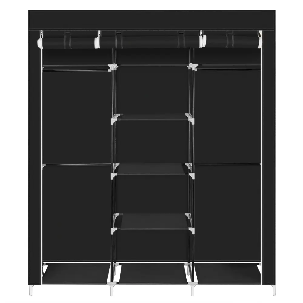 Karl Home Black 69" Portable Wardrobe Cabinet, Non-Woven Fabric Clothes Closet, Double-Rod Storage Organizer