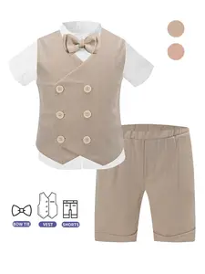 Boys 3 Piece Spring Formal Suits Set, Waistcoat, Draped Shorts, Bow Tie, Breathable & Lightweight, Instant Gentleman Vibes for Birthdays & Recitals, No Shirt Included--XT8229