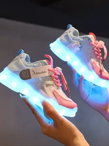 USB Charging Seven-Color Glowing Shoes, Night Light Shoe Laces, Flashing Sports Kids Shoes, Unisex Toddler School Casual Sneakers, Led Shoes