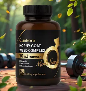 Cunkore 10-in-1 Horny Goat Weed Complex, Vegan Non-Toxic Gel-Free 60 Capsules with Maca, L-Arginine & Tribulus, Natural Energy & Stamina Performance Supplement, Boost Nutrient Absorption, Support Blood Circulation, Prostate & Cellular Health for Men