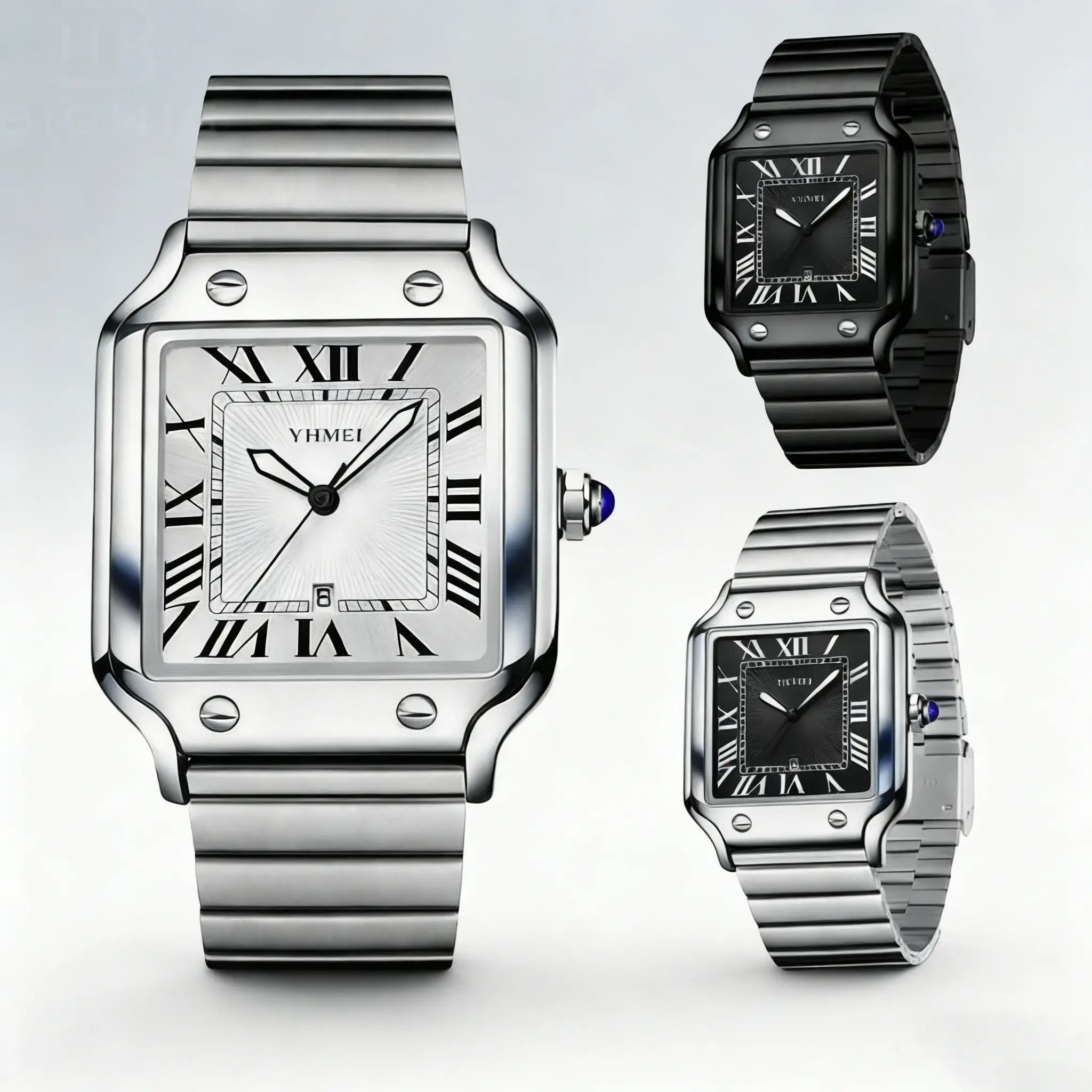 asdUnisex Classic Square Roman Numerals Silver Analog Water-Resistant Watch suitable for Women Men Stainless Steel Strap Date Display Casual Wristwatch