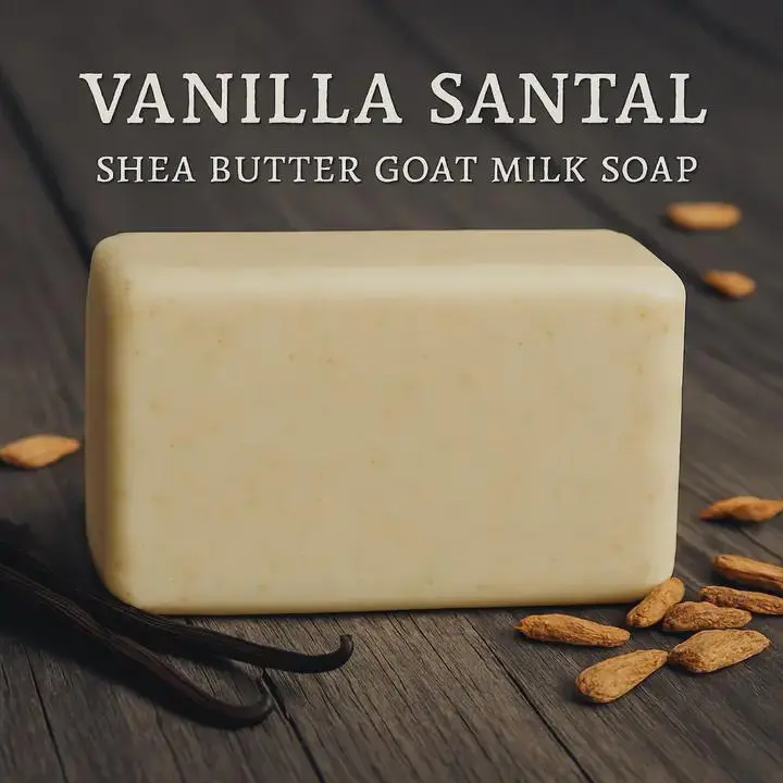 Handmade Solid Goat Milk Bar Soap - Vanilla Santal (Vanilla Scents), Shea Butter Infused, Smooth Silky Cleanser for Normal Skin, Nourishing Bath Care, Daily Self-Care Essential, Ideal Gift, Glowing Skin Glow