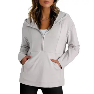 Dokotoo Hoodies for Women Long Sleeve Fleece Half Zip Up Hoodie Casual Pullover Oversized Sweatshirt Hooded Tops
