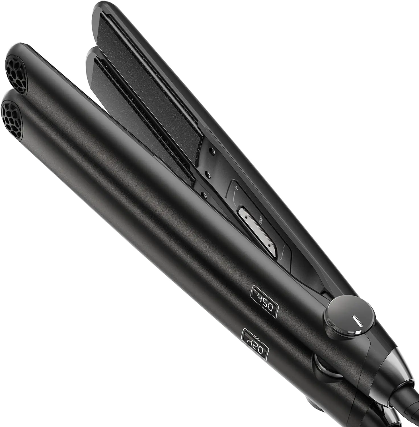 TYMO 2-in-1 Titanium Flat Iron Hair Straightener & Curler - 1in, 10s Fast Heating, 32 Adjustable Temp, Automatic Shut Off, Lightweight, Smooth Frizz Control for Daily Use, Matte Black, Plug