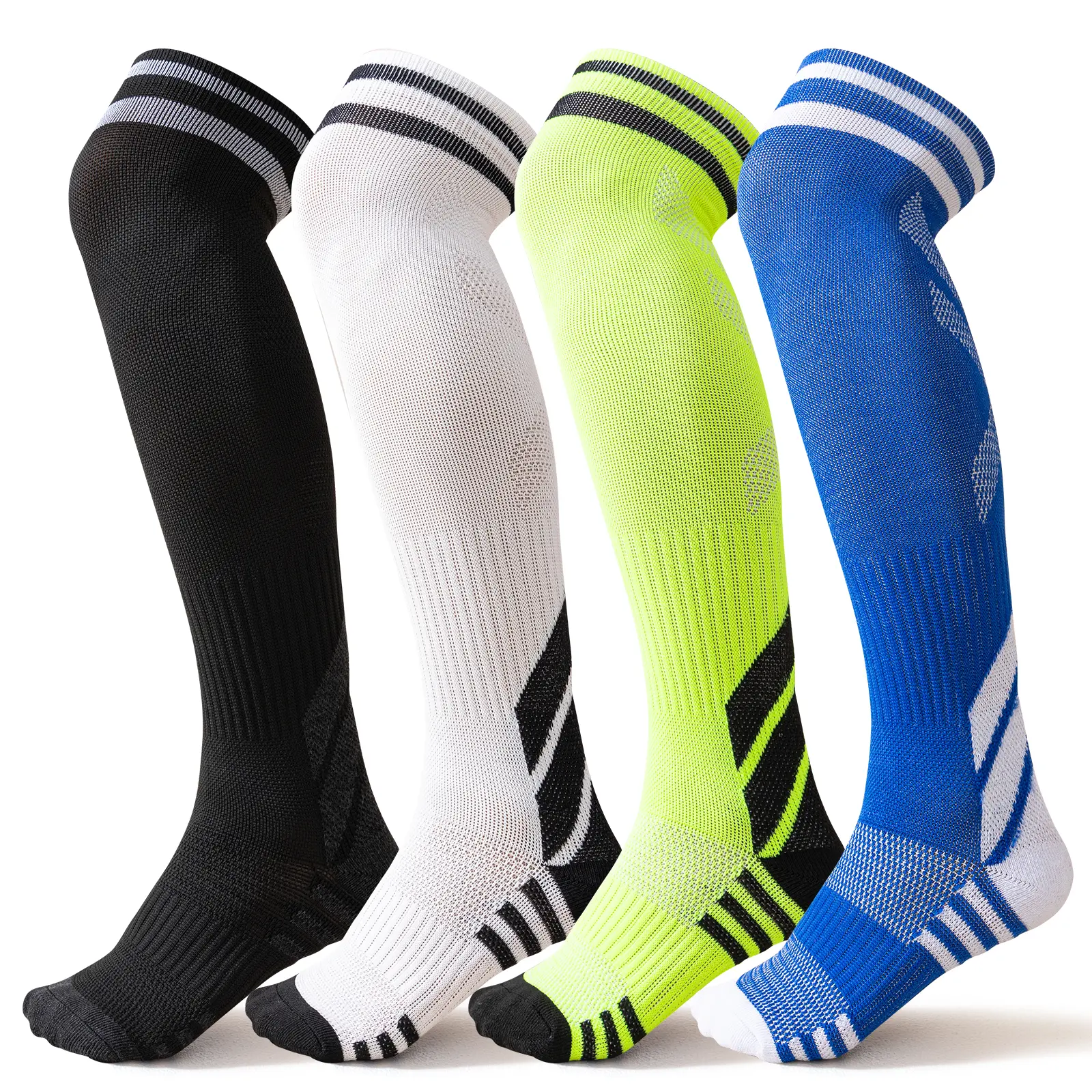 4 Pairs Kid Over-the-Calf Soccer Socks (4-15 Years Old) Compression Athletic Baseball Socks Cushion Softball Socks Knee High Cotton Socks For Boys Girls