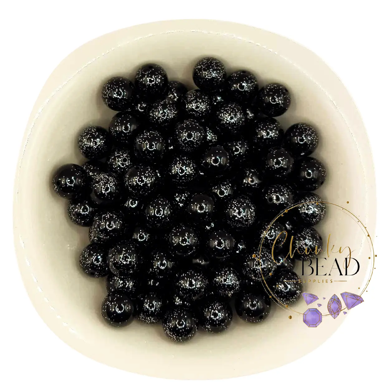 20mm "Black" Glitter Pearl Acrylic Beads