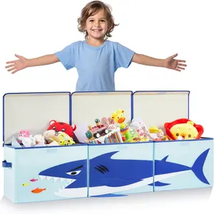 Extra Large Toy Box Chest for Boys Girls, Collapsible Toy Storage Bins with Lids, Child Toy Chests Organizers, Waterproof Kids Toy Box Storage for Nurseries, Playroom(Navy Blue Shark 3 Pack)