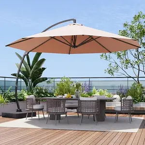 Aoxun 11 FT Cantilever Offset Patio Parasol - Sturdy Aluminium Frame, 360° Rotation, Adjustable, Windproof, Waterproof, Crank & Base Included for Outdoor Pool, Deck, Sun Protection