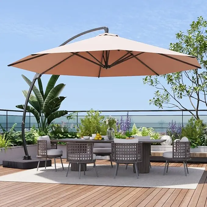 Aoxun 11 FT Cantilever Offset Patio Parasol Umbrella - Sturdy Aluminium Frame, 360° Rotation, Adjustable, Windproof, Waterproof, Crank & Base Included, Optimal Shade for Outdoor Pool, Deck, Umbrellas For Patio