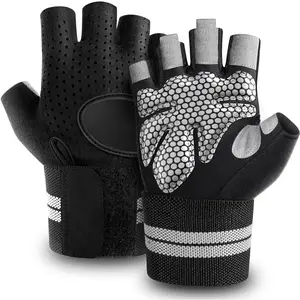 Breathable Sports Gloves, 1 Pair Thickened Lifting Gloves with Wrist Strap, Full Palm Protective Gloves for Gym Training & Weightlifting, Workout Accessories