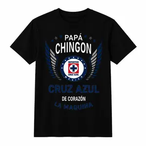 Papá Chingon Cruz Azul De Corazon Wing Logo Graphic Short Sleeve Tee, Mexican Soccer Fan Crew Neck Casual T-Shirt for Dad Father’s Day Gift Tops