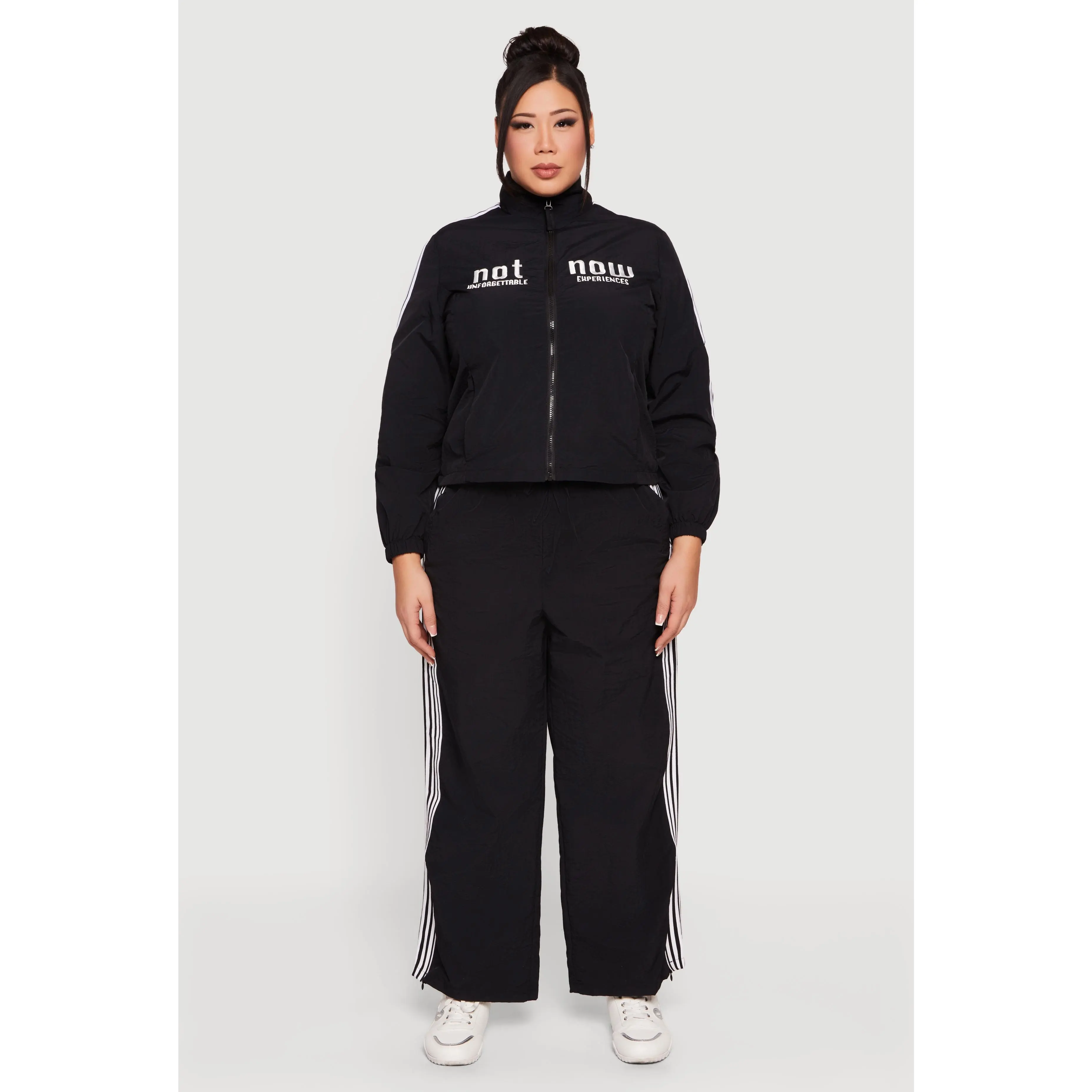 Plus Size Not Now Embroidered Windbreaker