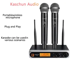 Kaschun KA-328 Portable UHF Wireless Microphone System - 2 Handheld Mics, 100ft Range, Receiver, Plug, Adapter, Cable, for Karaoke, Live Performances Compatible with Multiple Devices