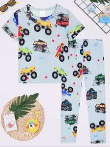 Short Sleeve Pajamas Set, Fun Car Theme Pjs, Comfortable Casual Sleepwear, All Seasons Fitted Pajama Set for Kids