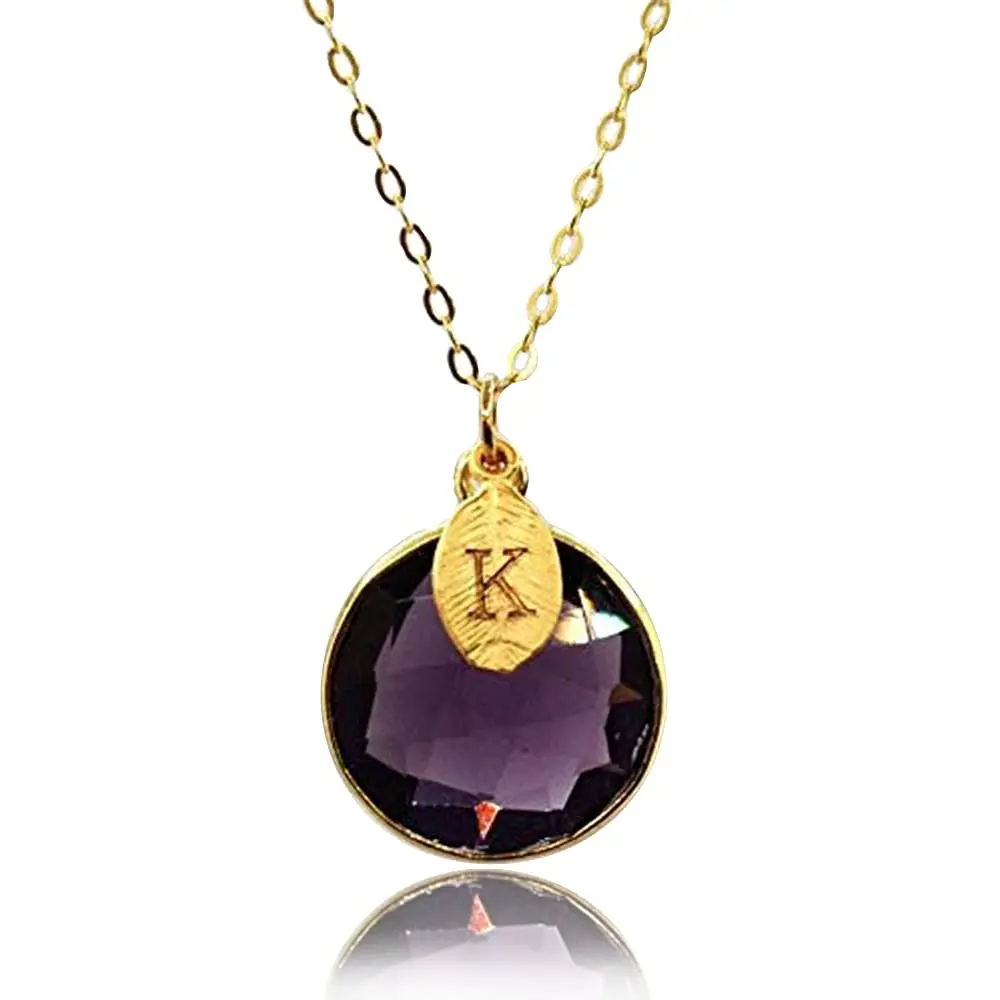 Amethyst Necklace, February Birthstone Necklace, Sterling Silver or 18K Gold Filled, Personalized Round Necklace, Bridesmaid Gift, Mom Necklace