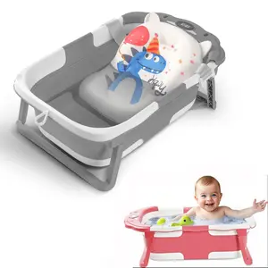 Collapsible Baby Bathtub with Thermometer and Soft Floating Cushion - Portable Travel Bathtub for Newborns to Toddlers 0-36 Months