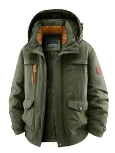 Men's Winter Thick Fleece Jacket with Hat, Windproof Waterproof Warm Casual Outerwear, Fashionable Comfort Design for Cold Weather