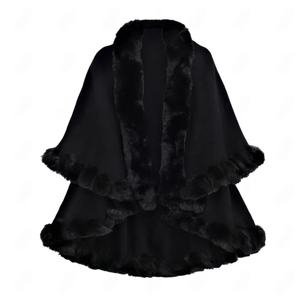 Wool collar double-layer imitation cashmere cape shawl knitted cardigan jacket women's autumn and winter jacket shawl