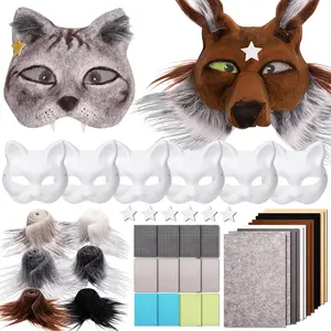 Cat Fox Therian Masks 42PCS with Felt Furs Eye Meshes and Stars, Costume Furry Masks to Paint, Animal Mask Arts Crafts Kit, Dress Up DIY for Halloween Christmas Cosplay Party Interaction