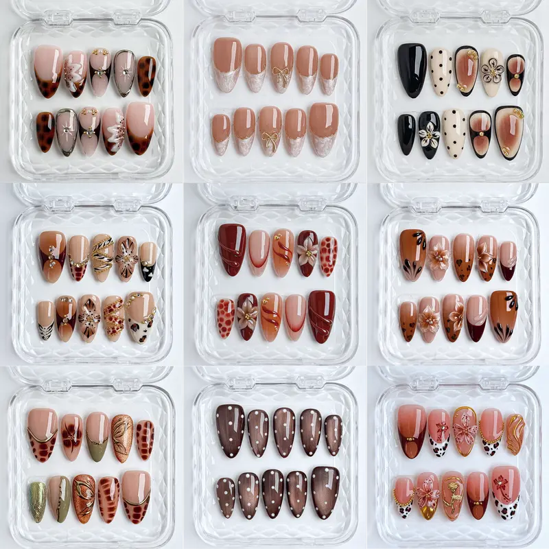 Younique Nails Acrylic Gold Nude Artificial Full Cover Press-On Nail Set - Handmade Reusable Salon-Quality Short Kit, Glossy French Tip, Floral Base, Y2K Baddie Kawaii Bow Rhinestone Cat Details, Mixed Sizes, Week-Wear, Artificial Nails, Full Cover Nails