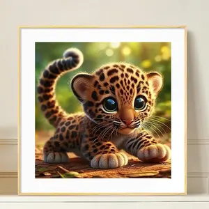 Young Leopard DIY Diamond Arts Colorful Painting Kit without Frame, Full Round Diamond Arts Colorful Painting, Home Bedroom Wall Art