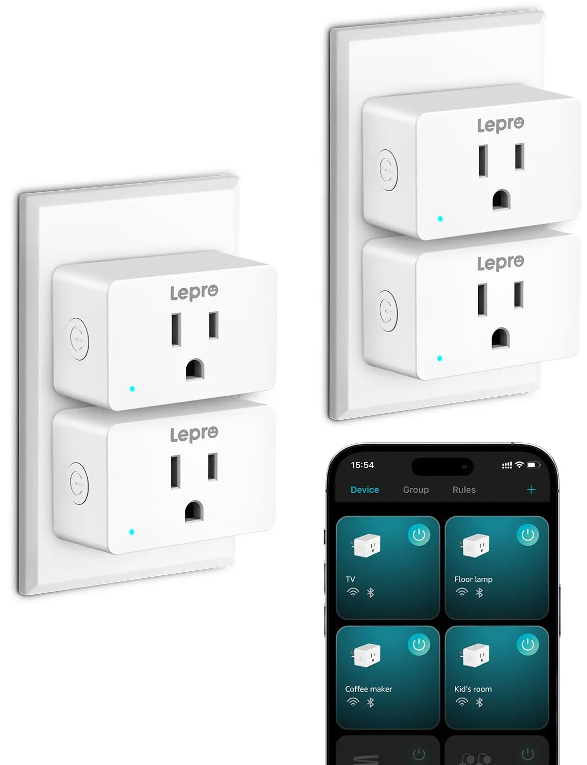 Lepro P1 Smart Plug Mini 15A, WiFi Outlet Plugs Compatible with Alexa & Google Assistant, Voice/APP Control, Timer & Group Controller, ETL & FCC Certified, 2.4GHz Only, Power Plugs, Wi-Fi Plugs